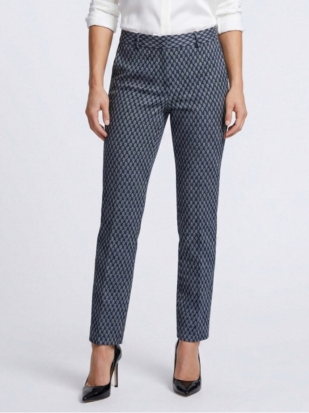 082 THEORY Women's Treeca 2 Dimensional Jacquard Straight Leg Cropped Pants Sz 6